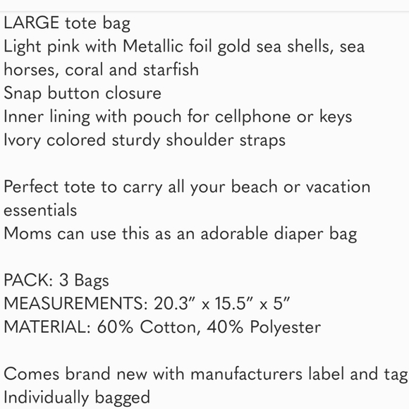 Light Pink and Gold foil tote. - Picture 9 of 9